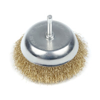 Cup brush 100 mm, for drill, 1/4", corrugated wire, brass-plated Polax (54-173)