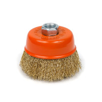 Cup brush 75 mm, for angle grinder, M14, corrugated wire, brass-plated Polax (54-176)