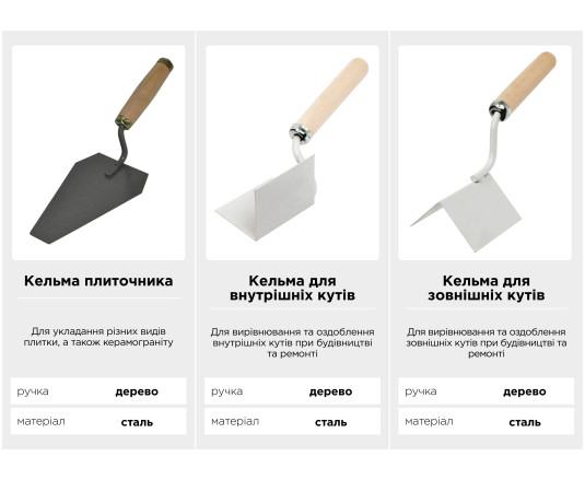 Кельма штукатура Polax сталева з дерев'яною ручкою (100-021)