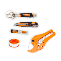 Pipe cutter set, Teflon tape, adjustable wrench and segment knife Polax (335-15)