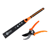 Polax garden tool set: spring pruner 215 mm and double-sided wood saw (770-16)