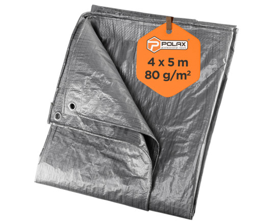 Тент тарпауліновий Polax 4 x 5 м, 80 гр/м2, з вушками, двостороння ламінація (70-109)