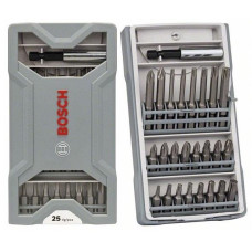 Bosch Mini X-Line Extra Hard bits, set of 25 pcs, magnetic bit holder, PH,PZ,T, case