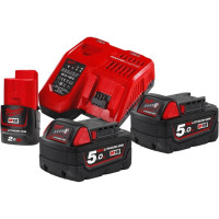Milwaukee Battery and Charger Kit 1x12V 2Ah Redlithium M12, 2x18V 5Ah Redlithium M18, ZP M12-18FC