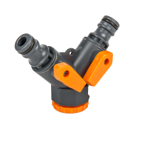 Tee with 3/4" female thread with shut-off valves, GOLD LINE, GL5002