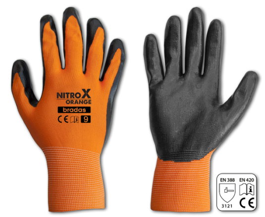 Рукавички захисні NITROX ORANGE нітрил, розмір 9, RWNO9