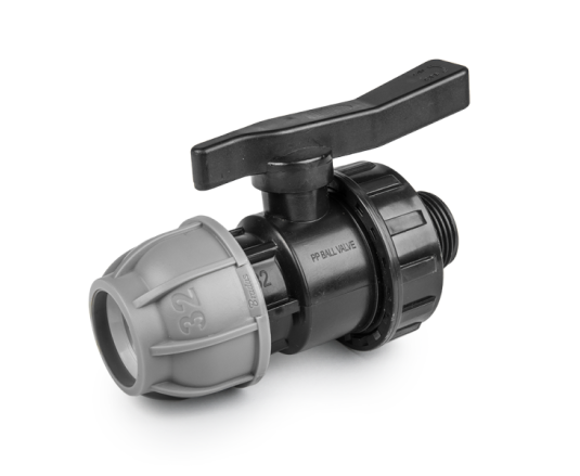 Кран для труб PE 20 мм/ РЗ 1/2", PN10, DSRA10V20M12