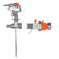 Plastic pulse sprinkler on a metal stake, WHITE LINE, blister, WL-6104
