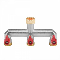Nickel-plated brass distributor with 3/4" internal thread, 3 ball valves with 3/4" external thread, BRASS, BR-3134
