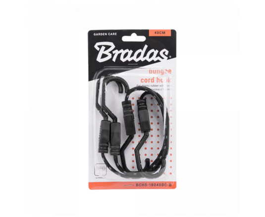 Гумка еластична FLAT BUNGEE CORD HOOK чорна 1,8 х 100см - 2 шт, у блістері, BCH5-18100BC-B