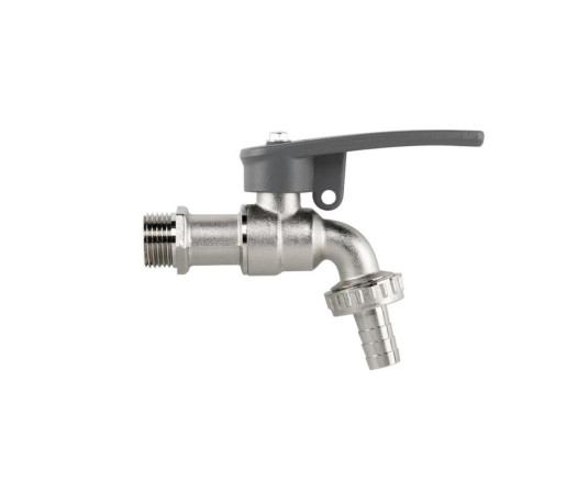 Кран вентильный РЗ 1/2", штуцер под шланг 3/4", никель латунь, SIDE LOCK, BR-KSS1234